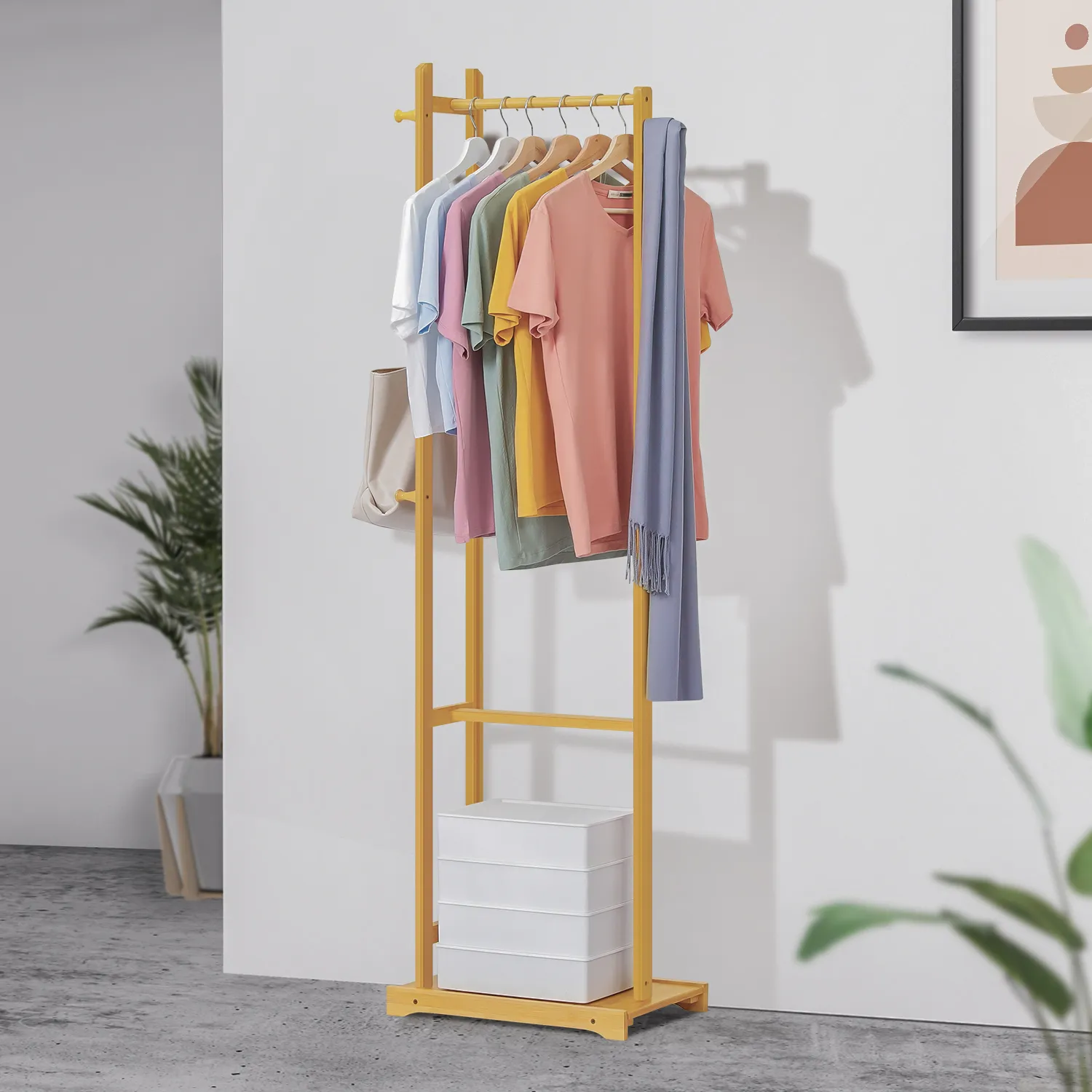 Garment Hanging Stand Rack - Single Shelf - Natural