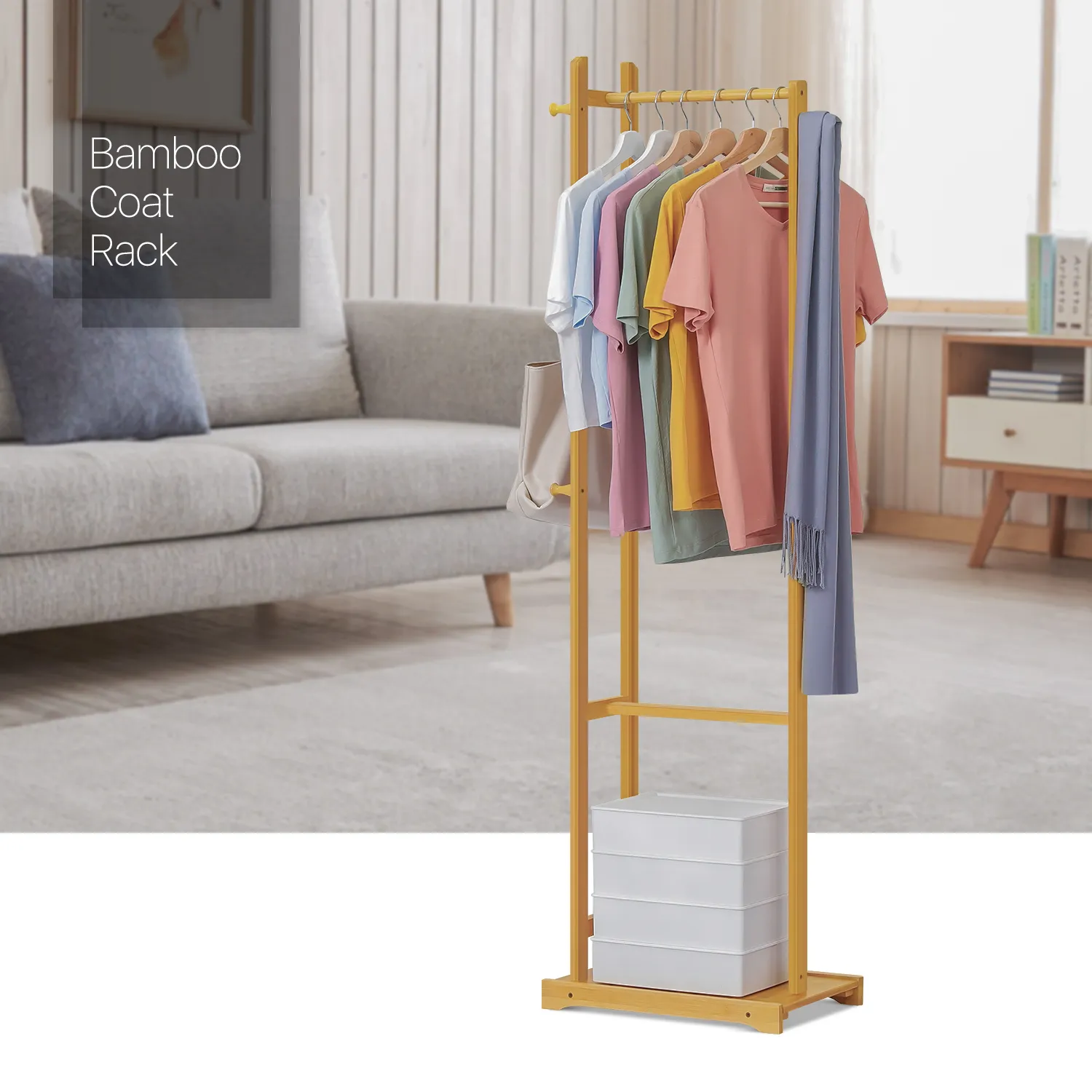 Garment Hanging Stand Rack - Single Shelf - Natural