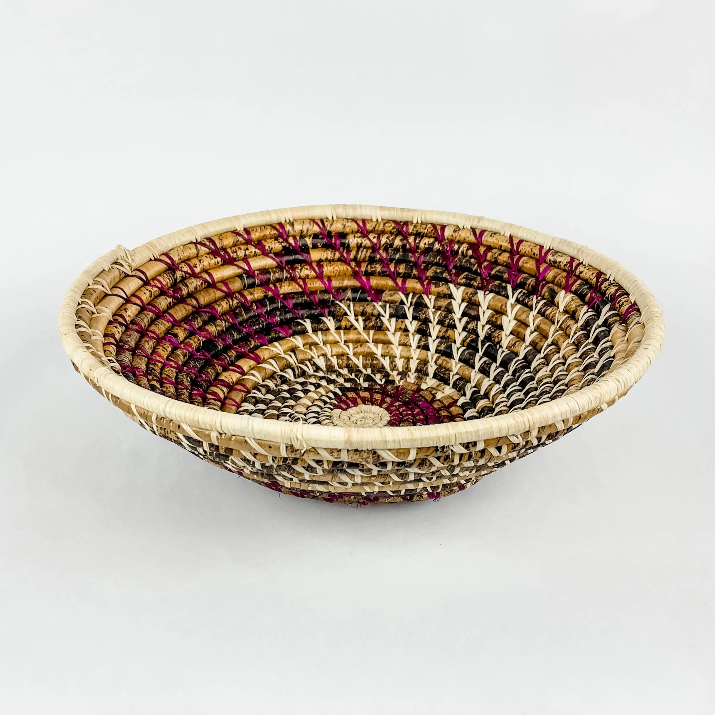 Grass-Woven Basket, Plum/Natural Spiral