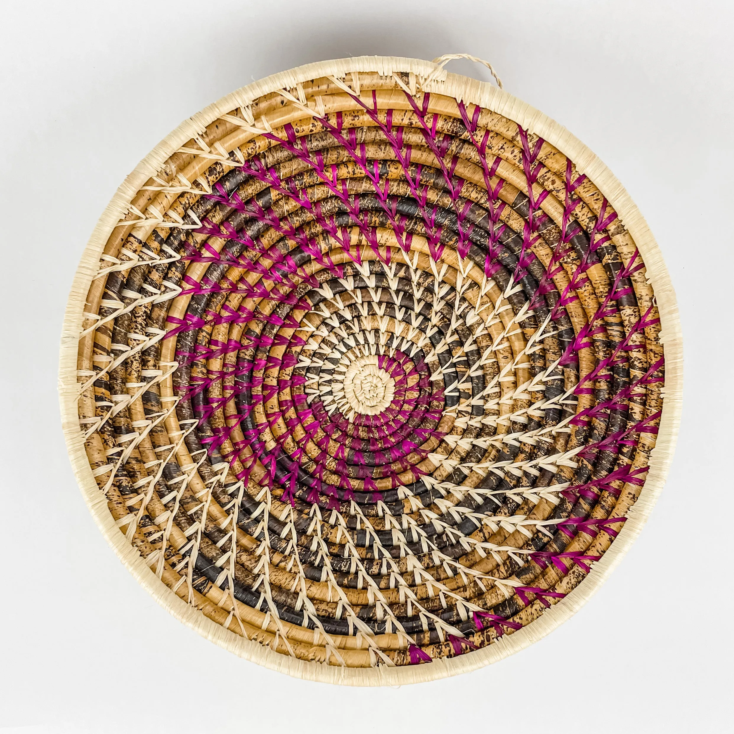 Grass-Woven Basket, Plum/Natural Spiral