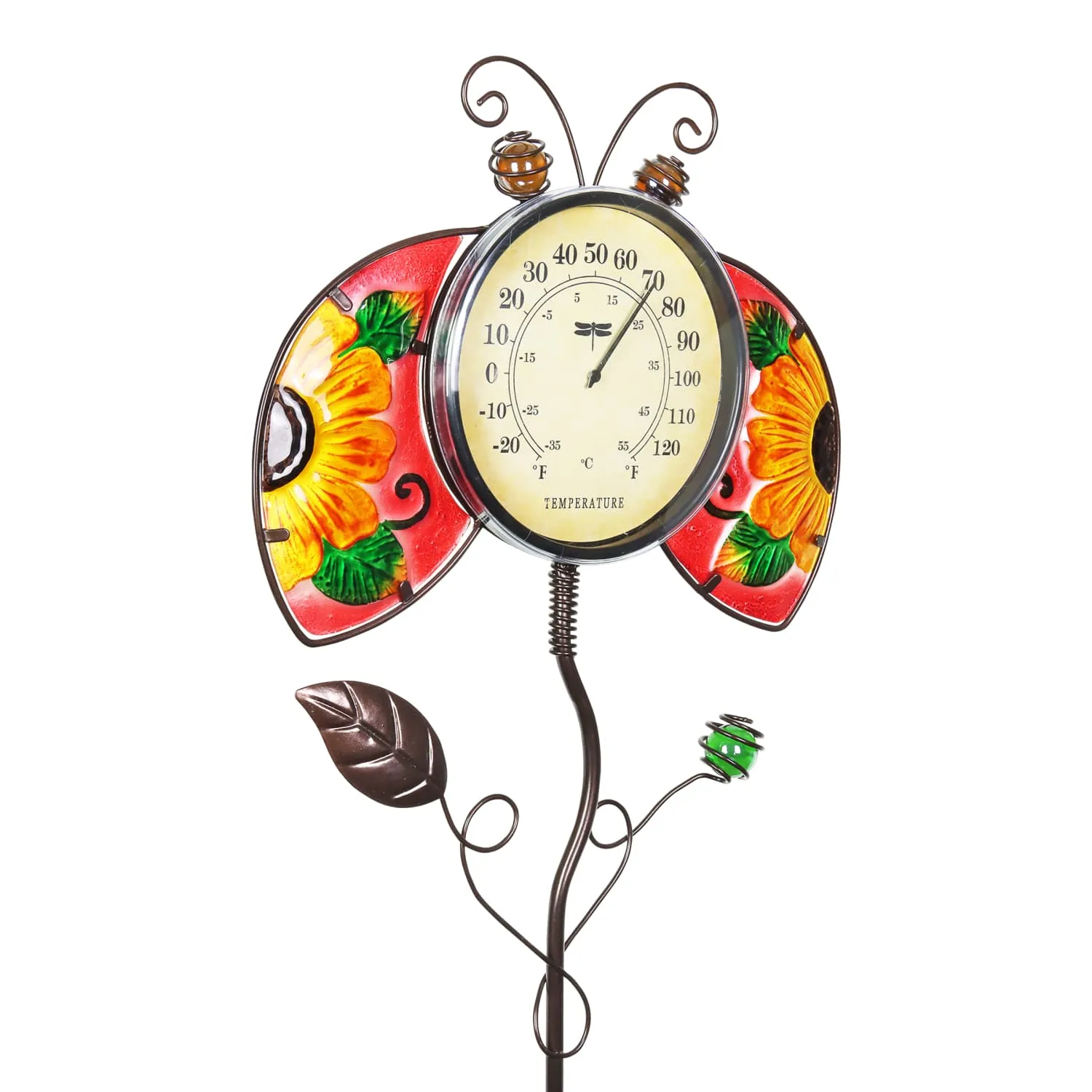 Hand Painted Glass and Metal Ladybug Thermometer Stake, 13 by 36 Inches