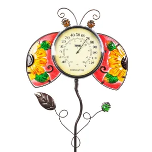 Hand Painted Glass and Metal Ladybug Thermometer Stake, 13 by 36 Inches