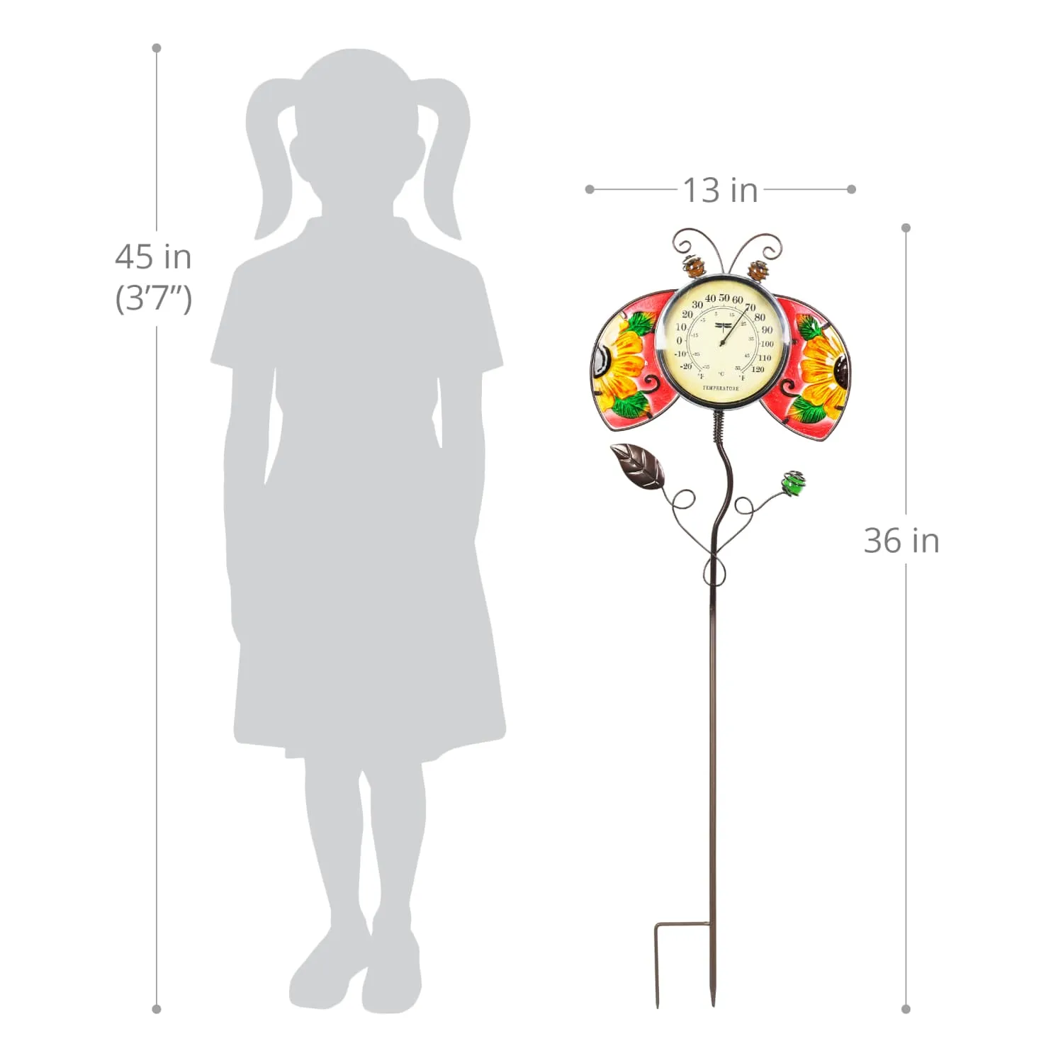 Hand Painted Glass and Metal Ladybug Thermometer Stake, 13 by 36 Inches