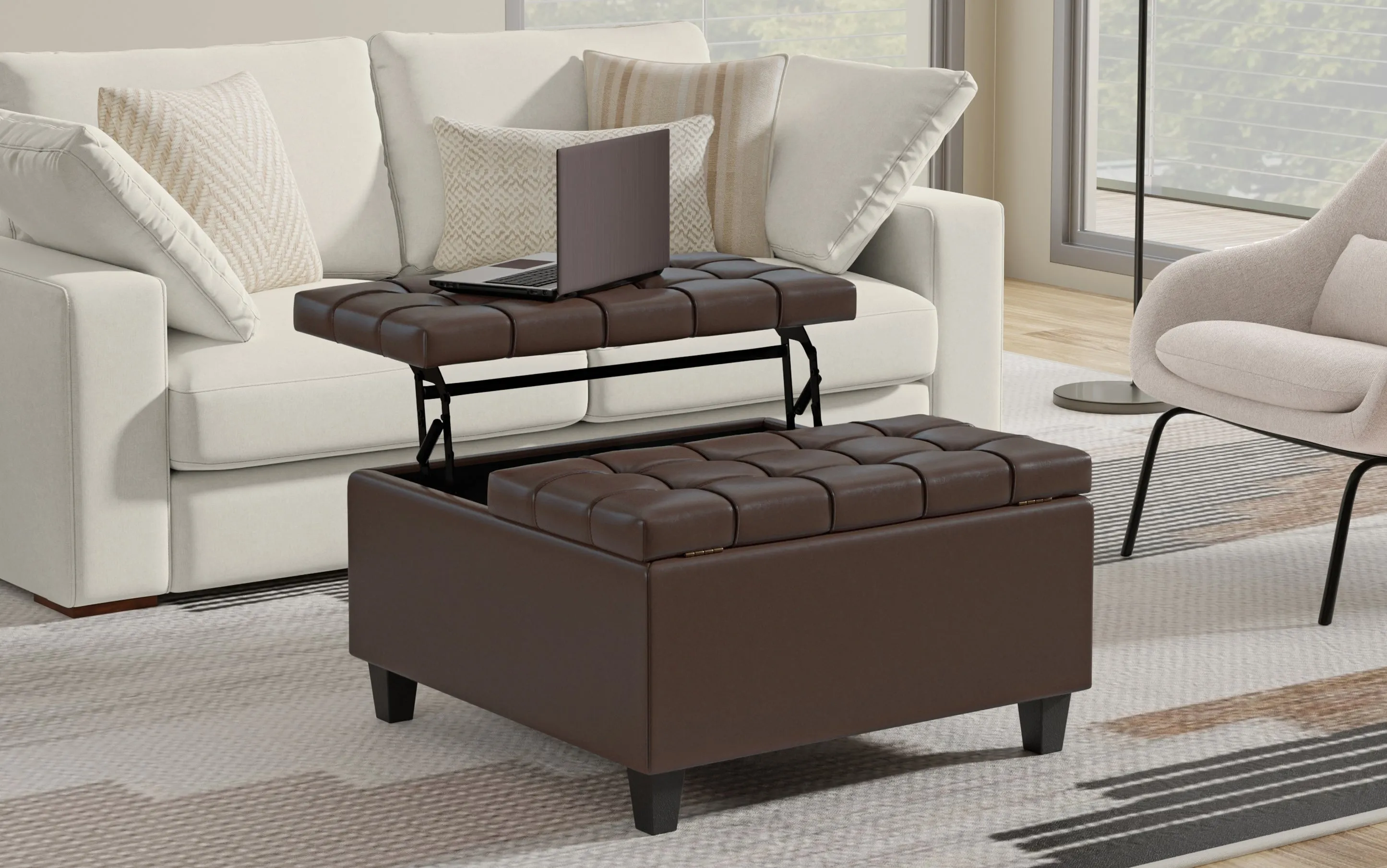 Harrison Small Square Coffee Table Storage Ottoman in Vegan Leather