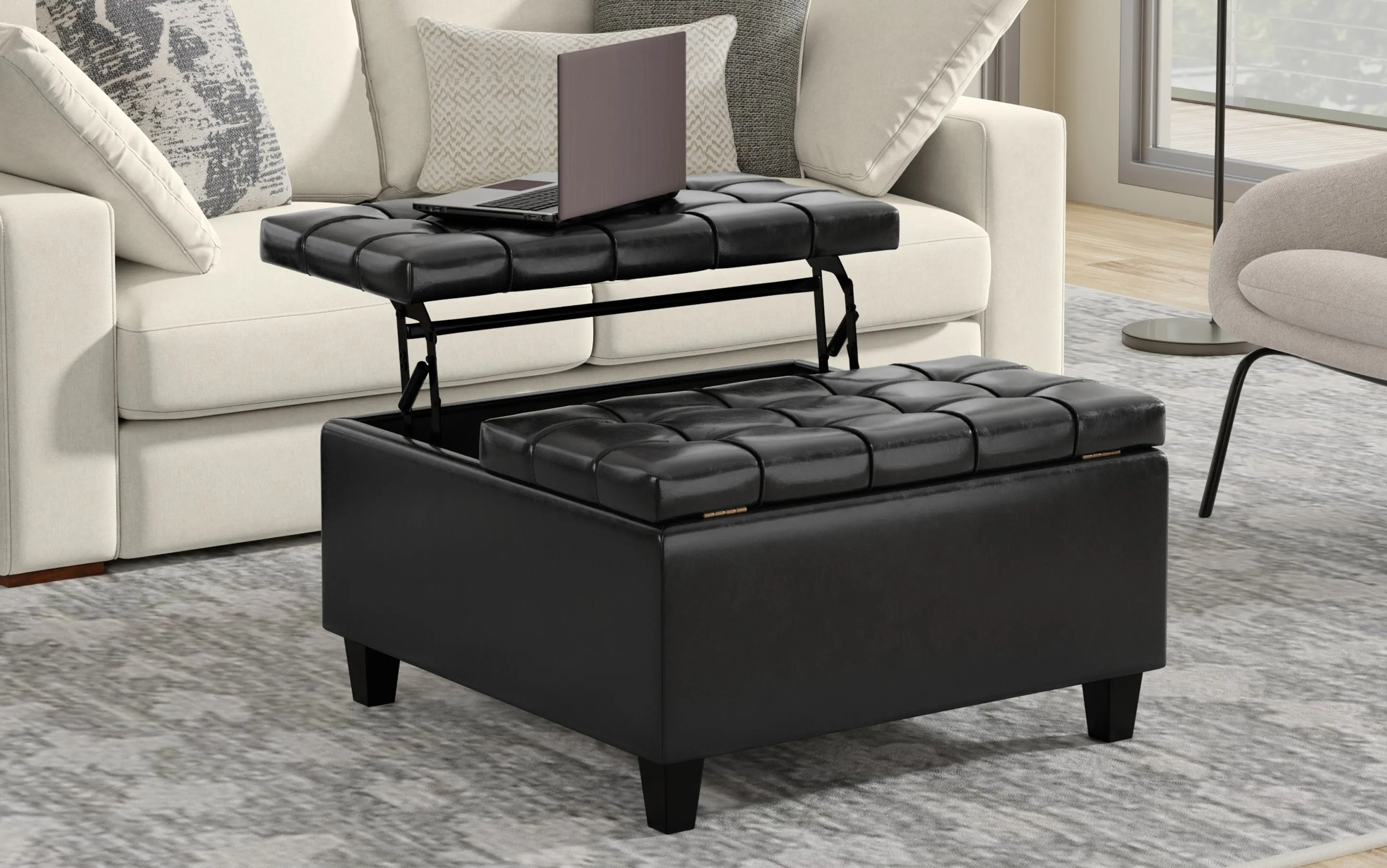 Harrison Small Square Coffee Table Storage Ottoman in Vegan Leather