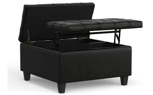 Harrison Small Square Coffee Table Storage Ottoman in Vegan Leather