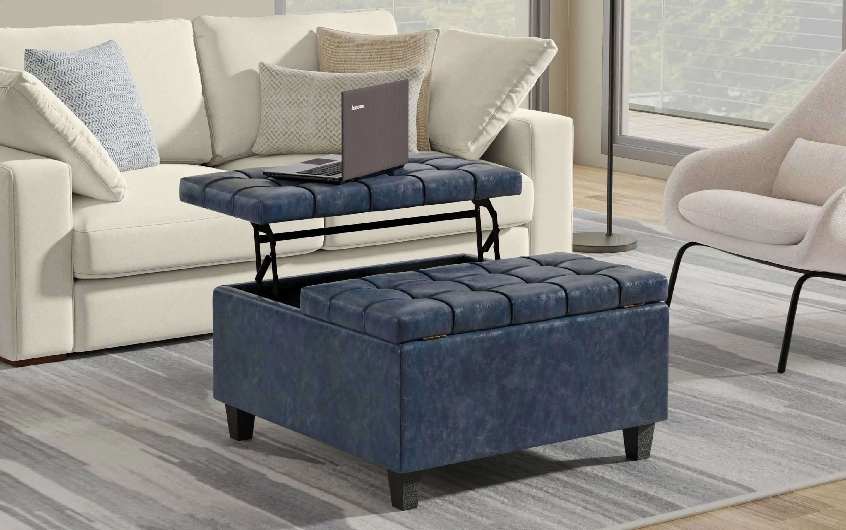 Harrison Small Square Coffee Table Storage Ottoman in Vegan Leather