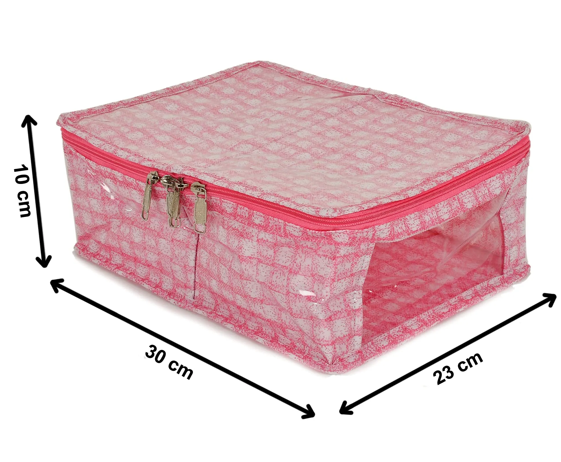 Heart Home Check Design Laminated PVC 2 Compartment Undergarments Organizer Bag (Pink)-HS_38_HEARTH21269, Pack of 1