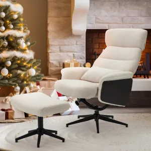 HOMREST Swivel Accent Chair w/ Ottoman,Tall Back Desk Chair no Wheels,Modern Sherpa Chair w/ Adjustable Backrest and Headrest for Living room,Bedroom,Home Office