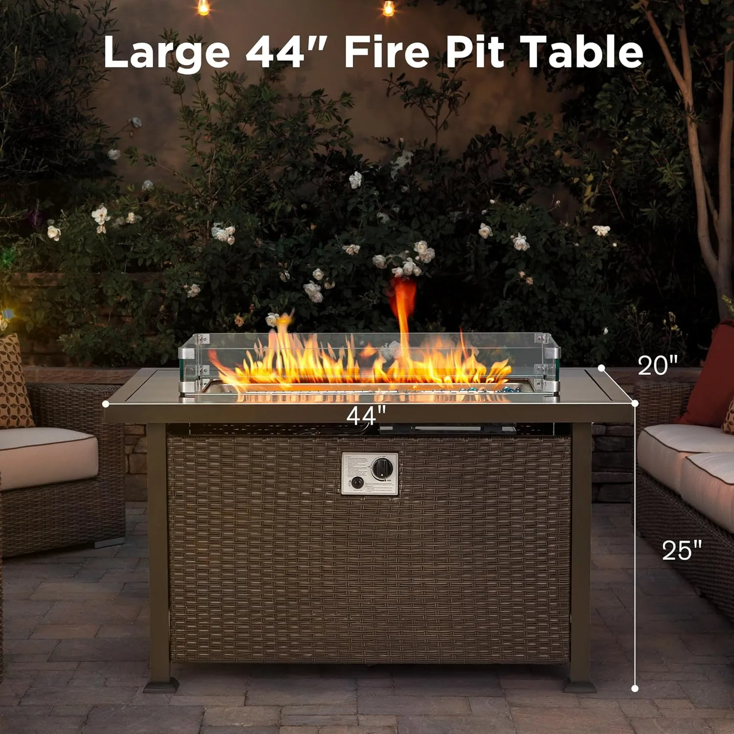 HomrestI 7 Pcs Patio Furniture Set w/ 44" Propane Fire Pit Table and Storage Coffee Table, Gray