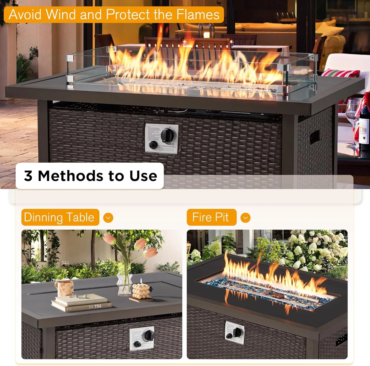 HomrestI 7 Pcs Patio Furniture Set w/ 44" Propane Fire Pit Table and Storage Coffee Table, Gray