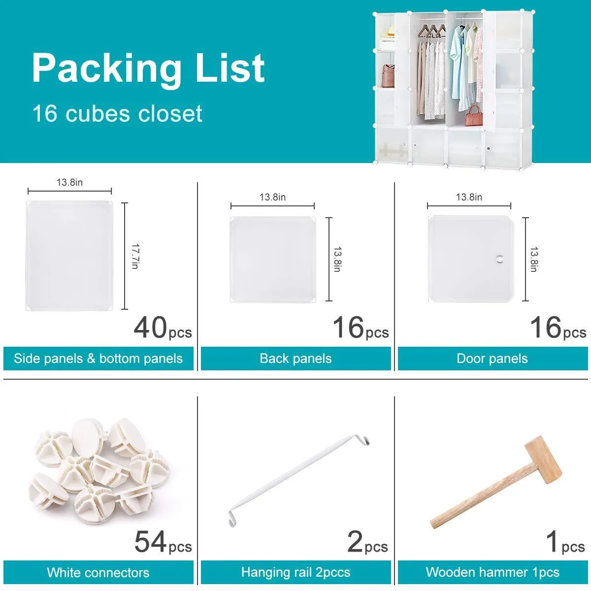 Honey Home Modular Storage Cube Closet Organizers, Portable Plastic DIY Wardrobes Cabinet Shelving with Easy Closed Doors for Bedroom/Office/Kitchen/Garage - 16 Cubes White