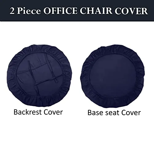 HOTKEI Navy Blue 2 Piece Office Chair Cover Pack of 1 Stretchable Elastic Polyester Blend Removable Washable Office Computer Desk Executive Rotating Chair Seat Covers Slipcover Protector