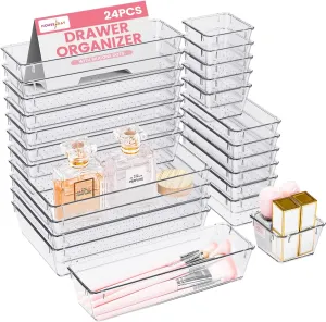 HOUSE DAY Makeup Drawer Organizer Trays, 4-Size Clear Drawer Organizers