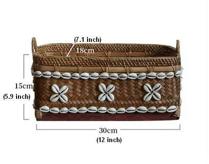 Indonesia Hand Woven Storage Basket, Natural Bamboo and Sea Shell Baskets