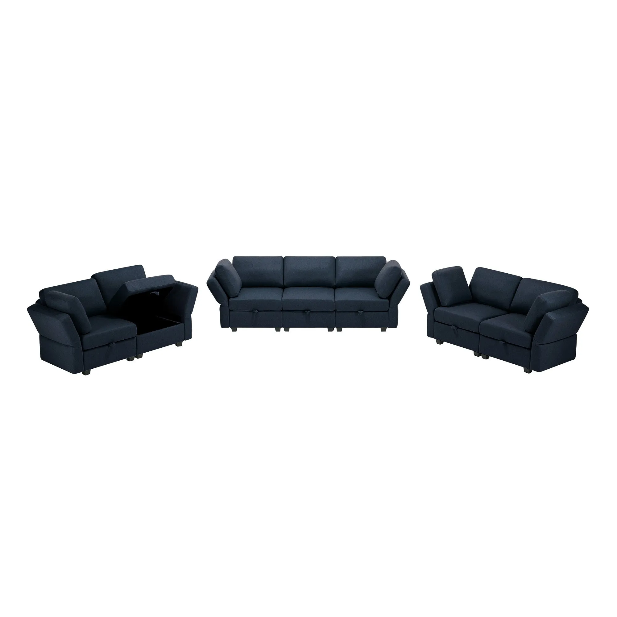 Living Room Furniture 7 Piece Set Including One 3-Seater Sofa and Two 2 Loveseats , Adjustable Arms and Backs Comforty Sofas & Couches with Comfy Seat and Arm Cushions - Blue