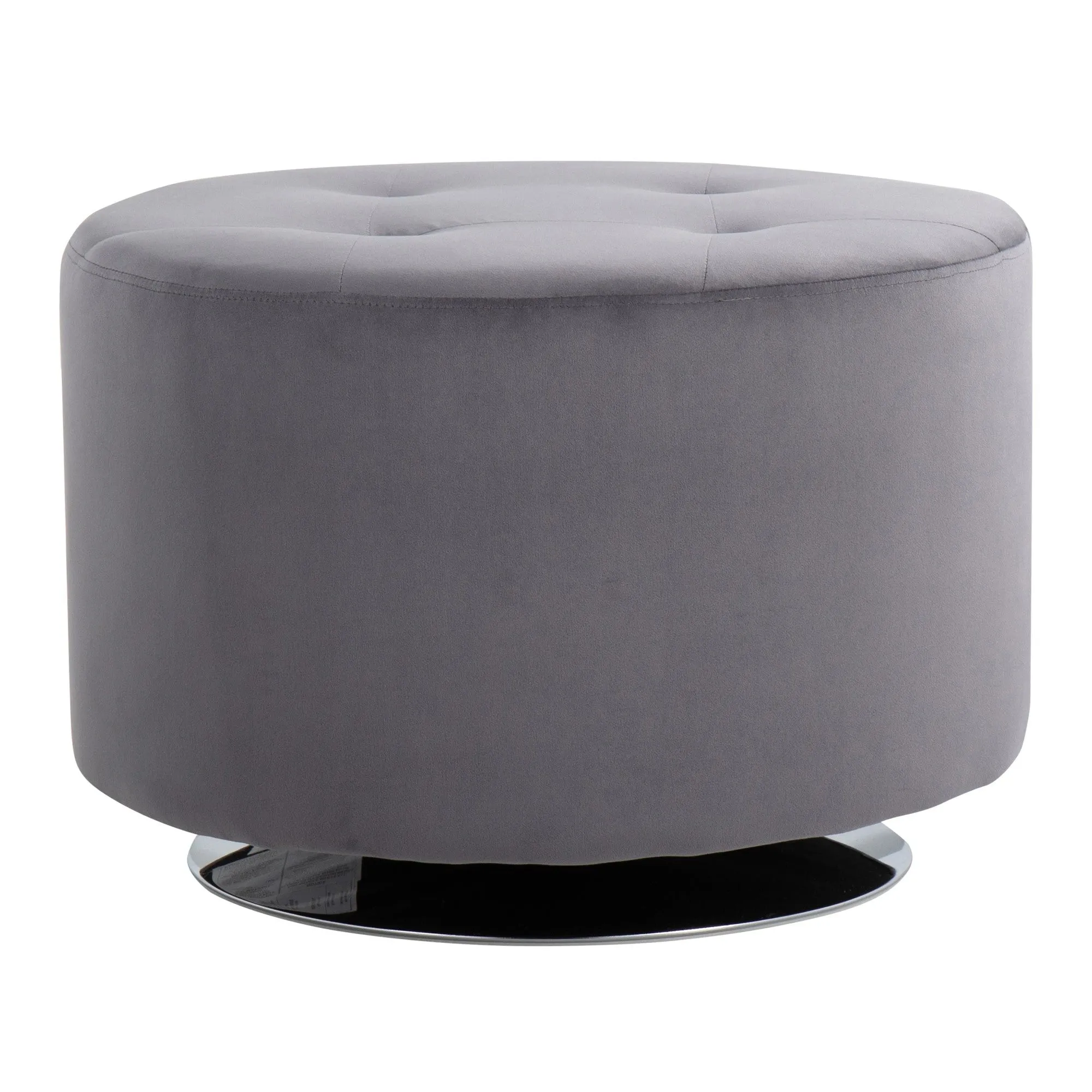 Mason Round Swivel 26 inch Contemporary Ottoman in Chrome Metal and Silver Velvet by LumiSource