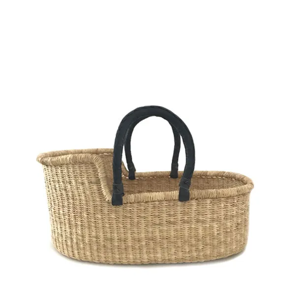 Mini Moses Doll's Basket - Natural with Black Handles