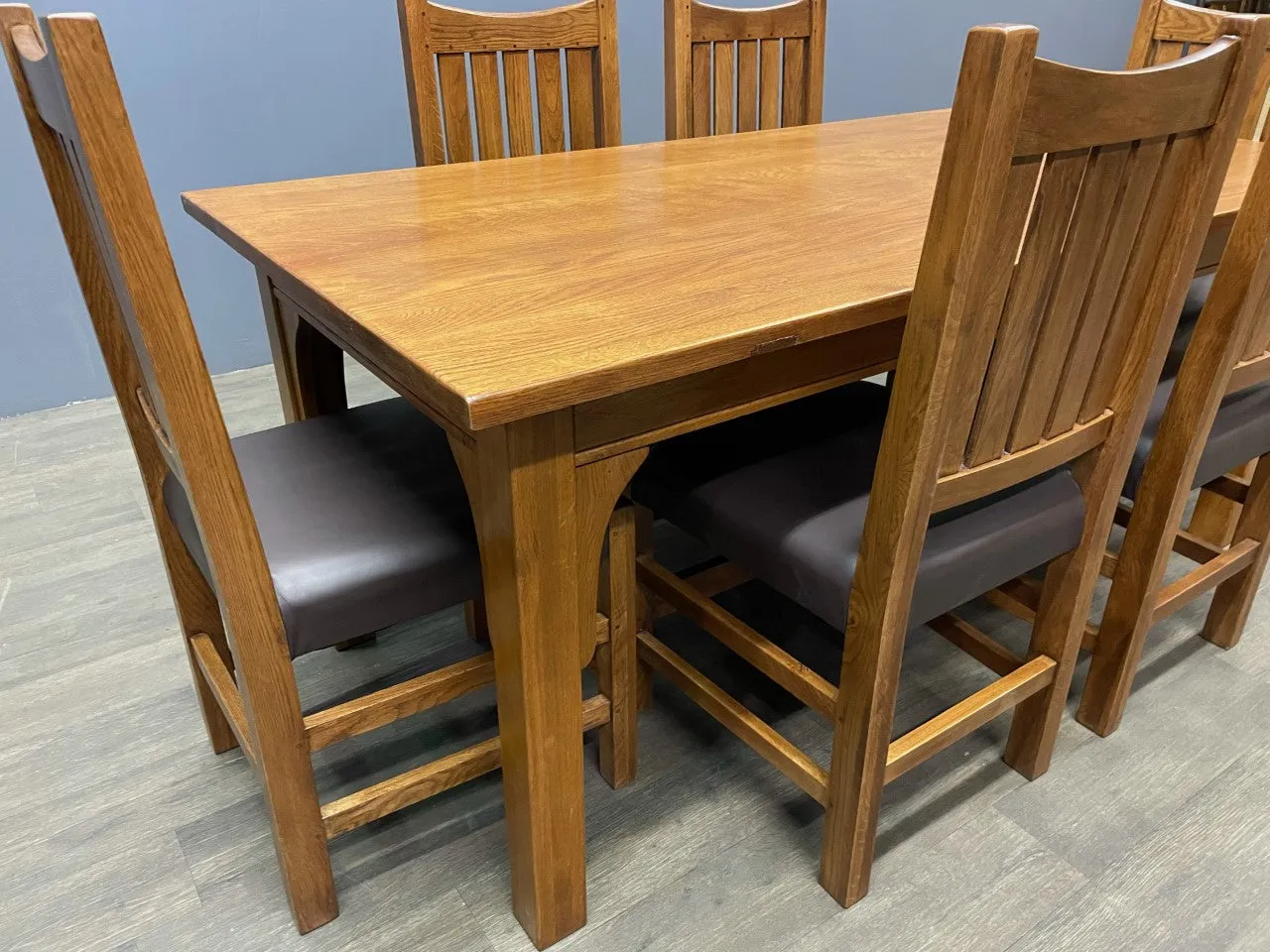 Mission 70" Solid Oak Dining Table Set with 6 Slat Back Chairs