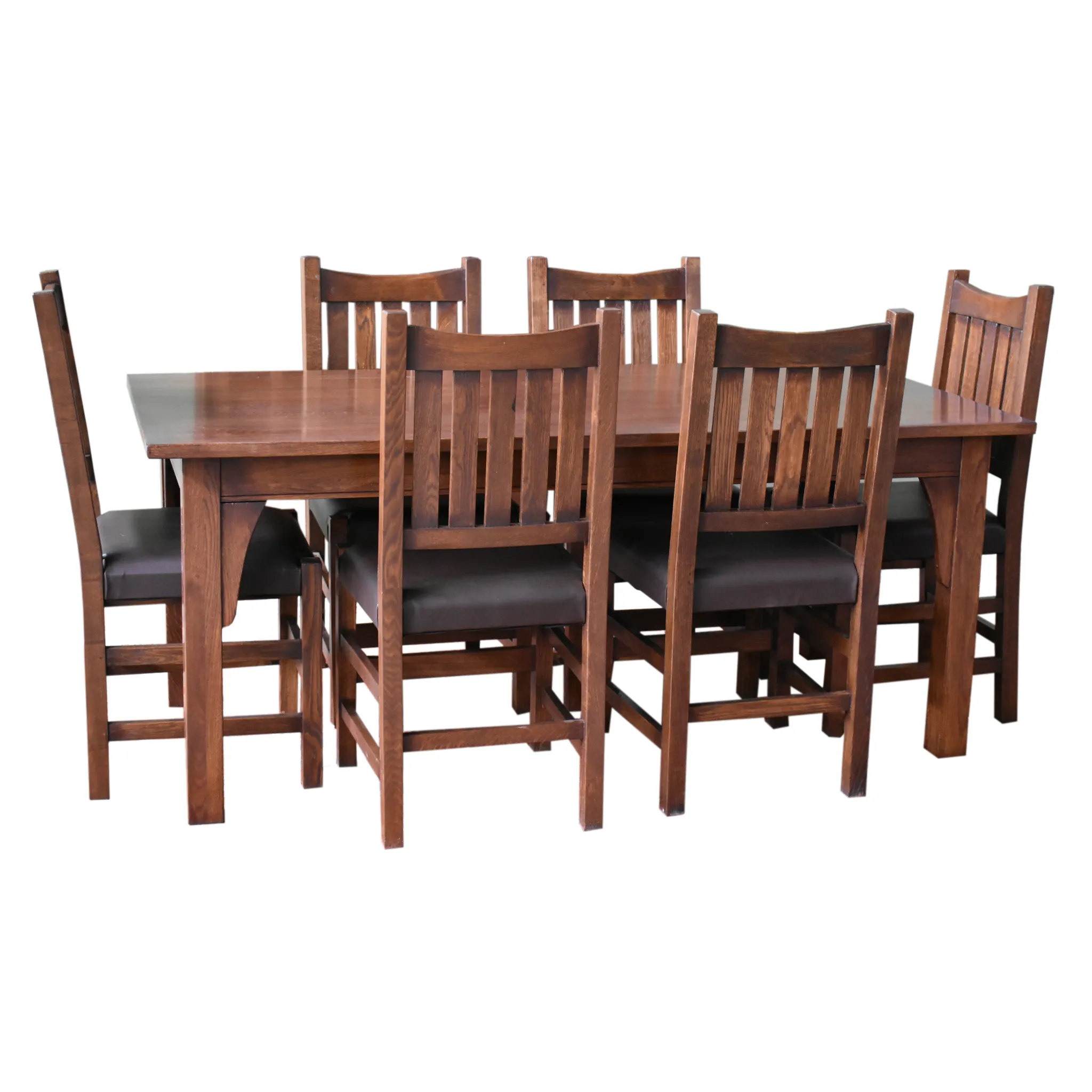 Mission 70" Solid Oak Dining Table Set with 6 Slat Back Chairs