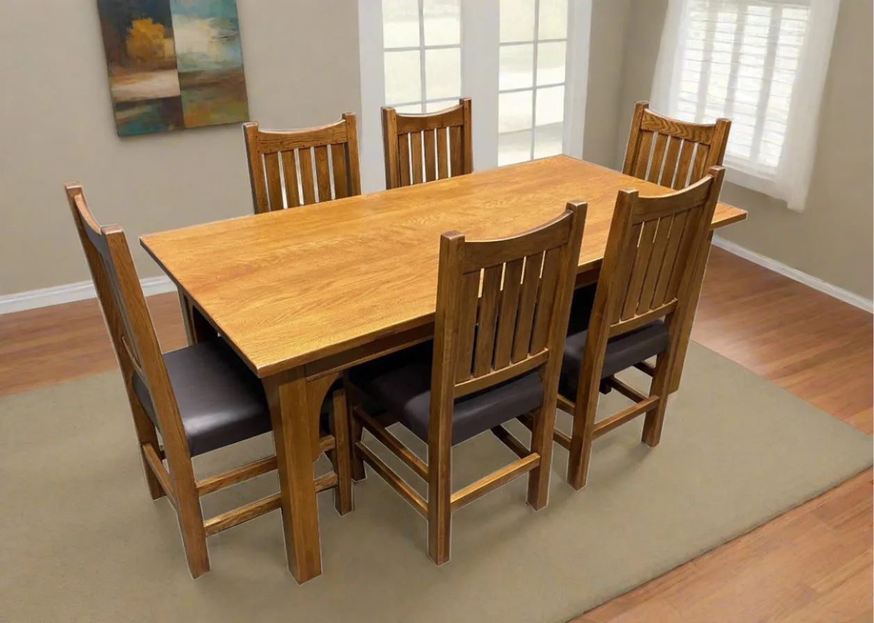 Mission 70" Solid Oak Dining Table Set with 6 Slat Back Chairs