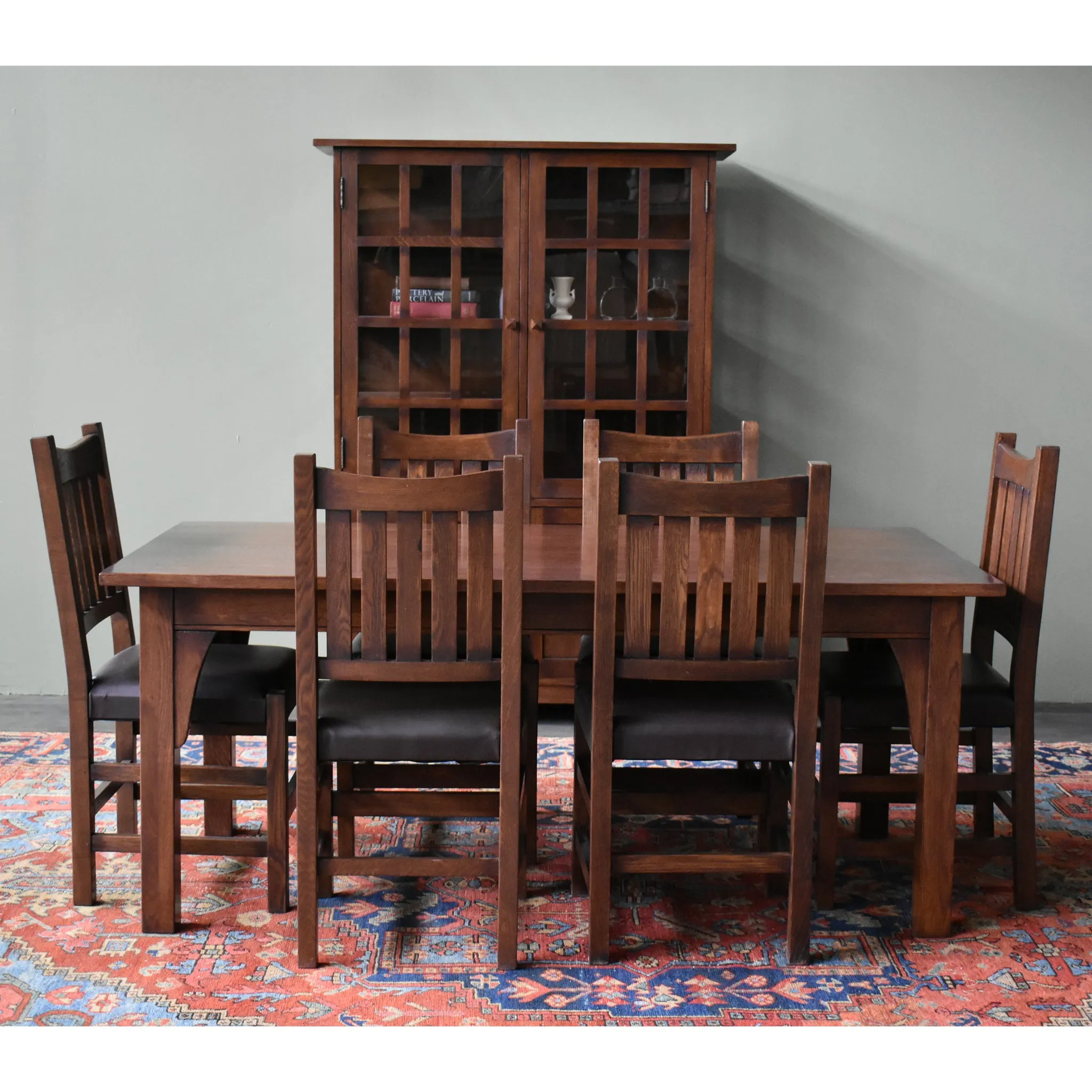 Mission 70" Solid Oak Dining Table Set with 6 Slat Back Chairs