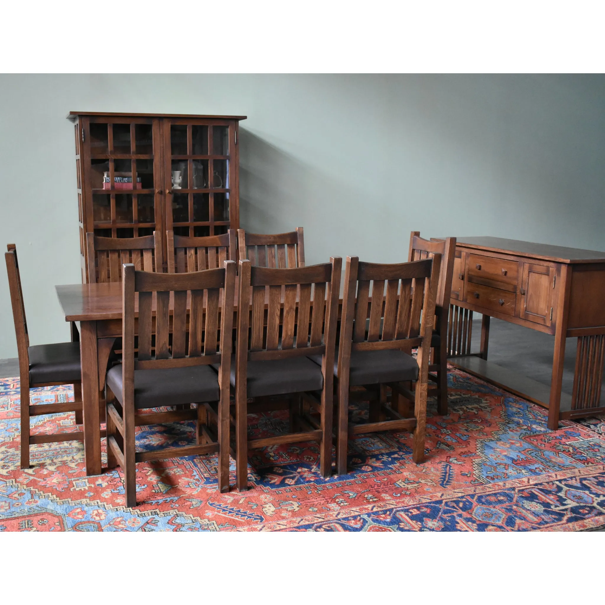 Mission 70" Solid Oak Dining Table Set with 6 Slat Back Chairs