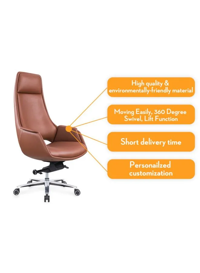 Modern Stylish Height Adjustable High Back Executive Office Chair with Genuine Leather Seats for Office, Home