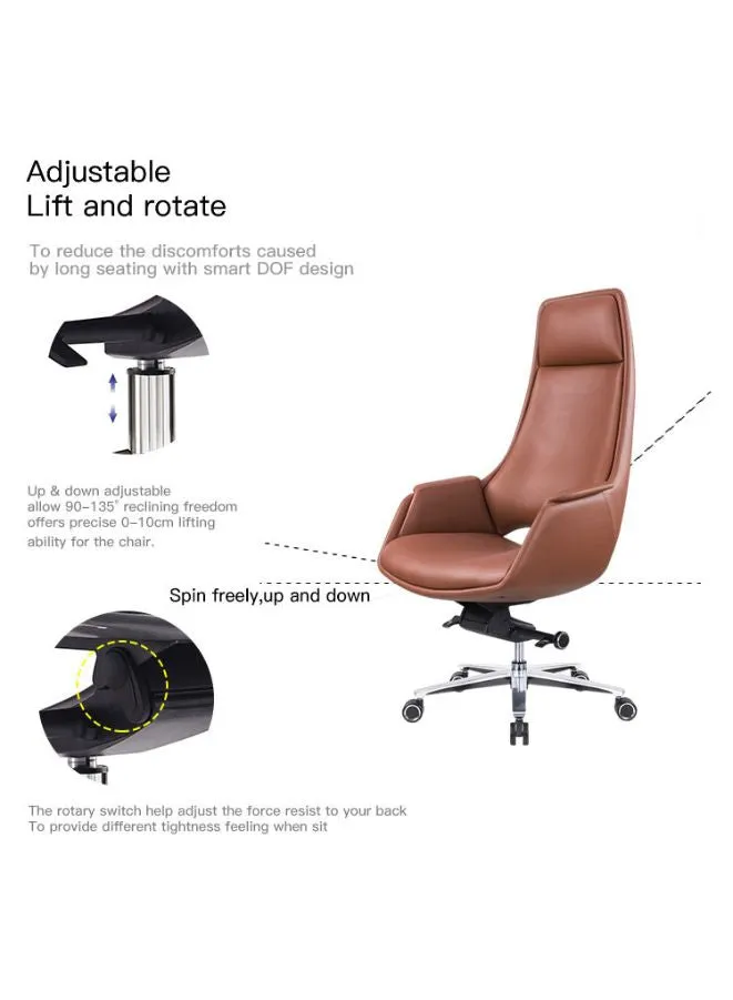 Modern Stylish Height Adjustable High Back Executive Office Chair with Genuine Leather Seats for Office, Home