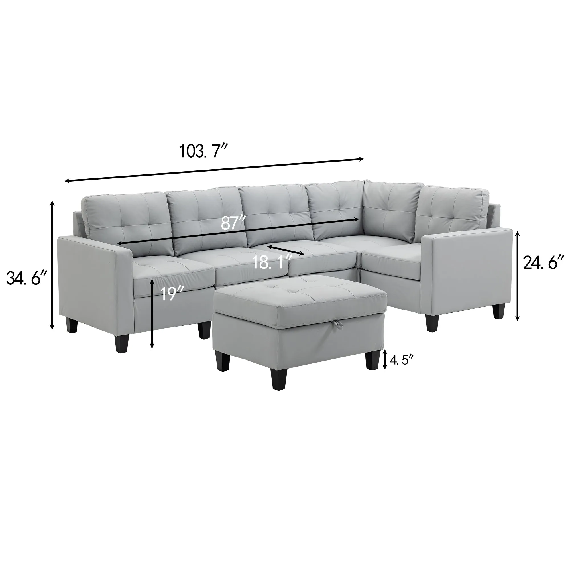 Modular Sectional Sofa Assemble Modular Sectional Sofas Bundle Set Cushions, Easy to Assemble Left & Right Arm Chair,Corner Chair, Ottomans Table