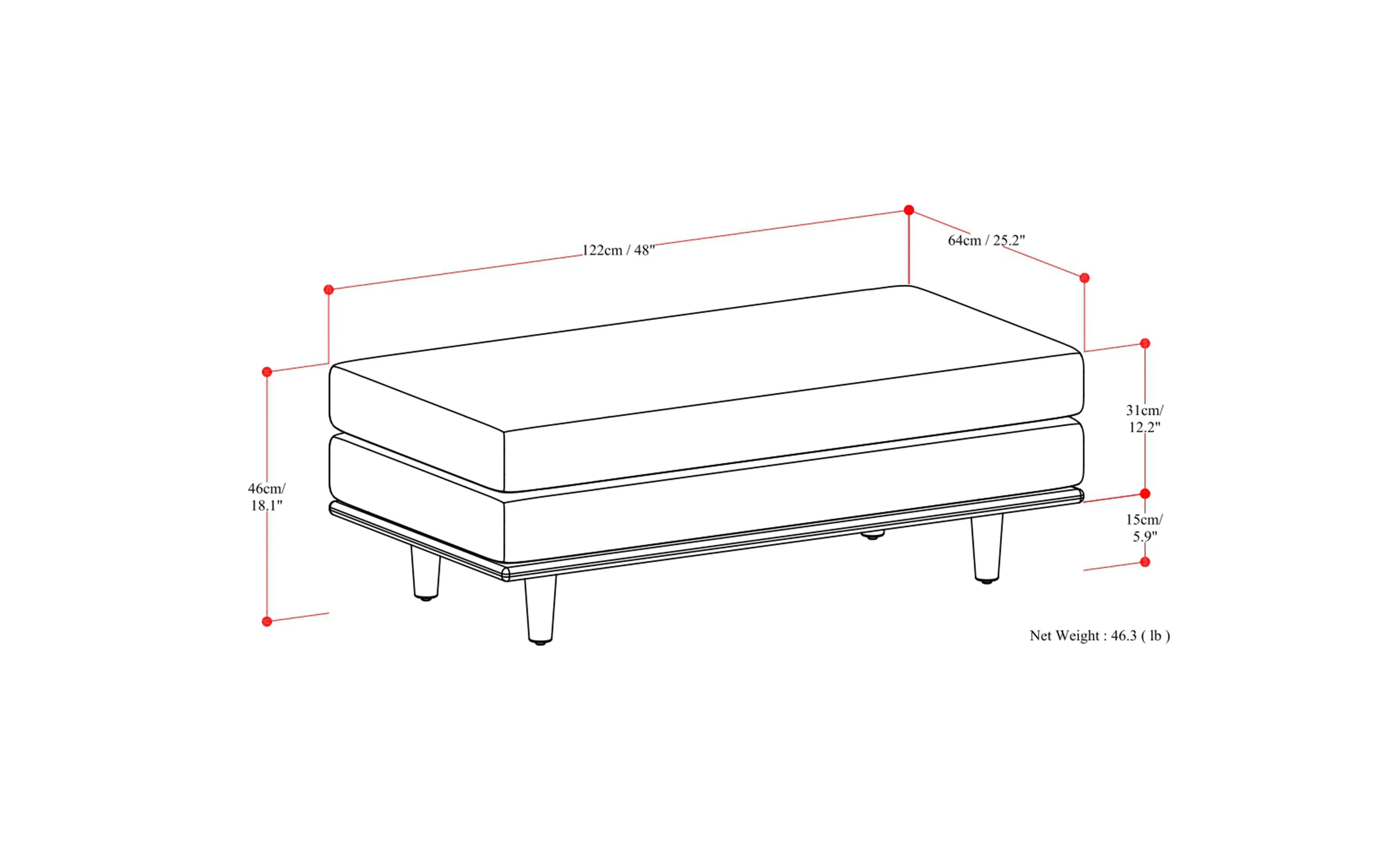 Morrison Large Rectangular Ottoman in Genuine Leather