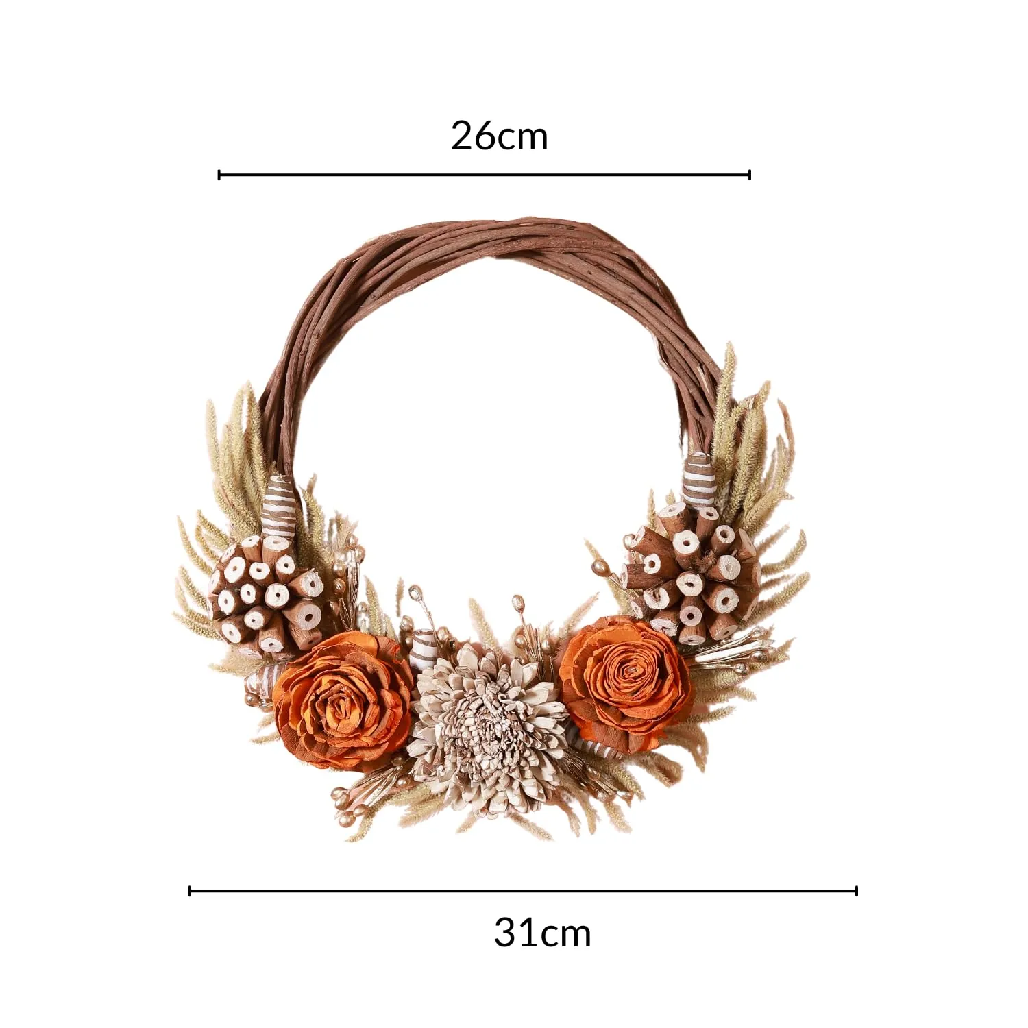 Nestasia Rose Dried Flower Wreath, Eco-Friendly Christmas Home Dcor, Door & Wall Hanging, Orange & Brown