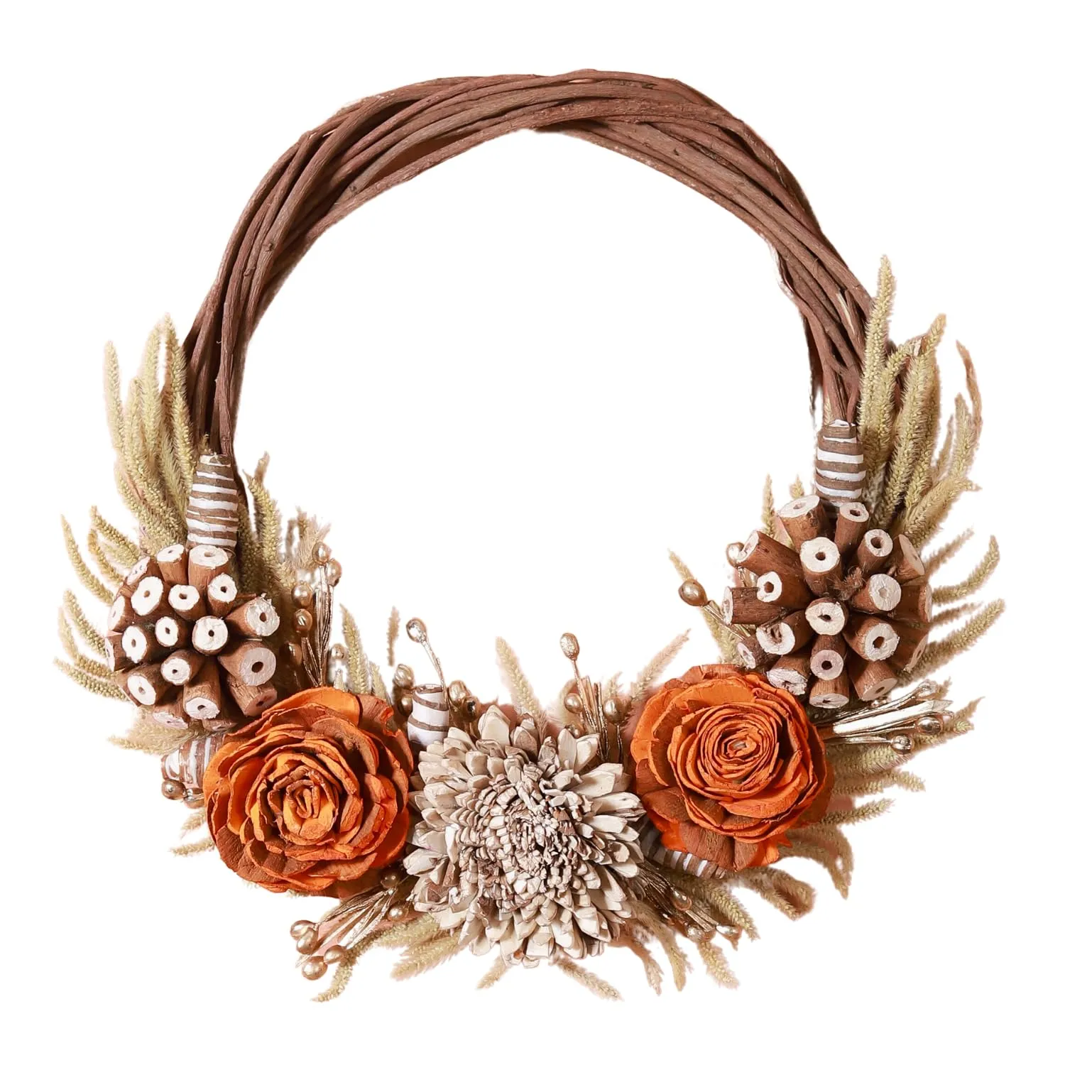 Nestasia Rose Dried Flower Wreath, Eco-Friendly Christmas Home Dcor, Door & Wall Hanging, Orange & Brown