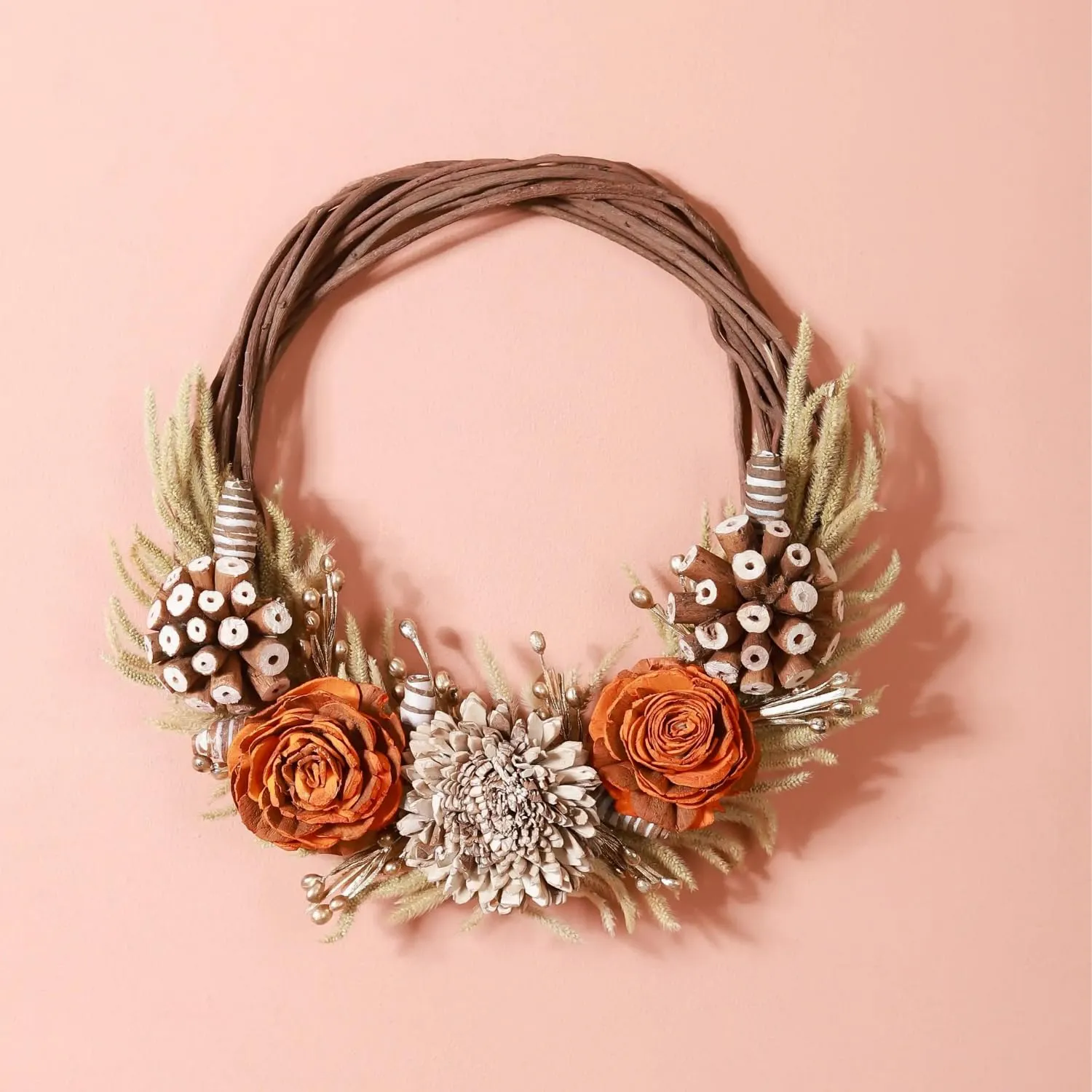 Nestasia Rose Dried Flower Wreath, Eco-Friendly Christmas Home Dcor, Door & Wall Hanging, Orange & Brown