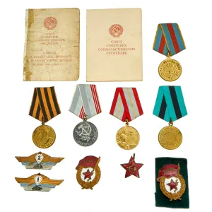 Original Soviet WWII to Cold War Era Medal and Insignia Grouping With Documents - 12 Items