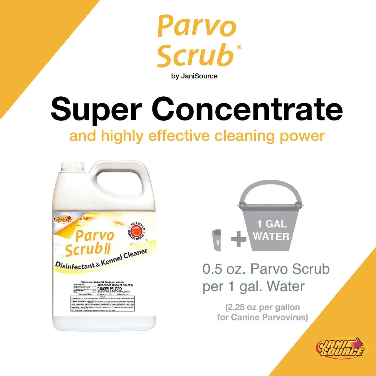 ParvoScrub II 1:256 Super Concentrate Kennel Disinfectant, Cleaner, & Deodorant, Kills Human Coronavirus, 1 Gallon