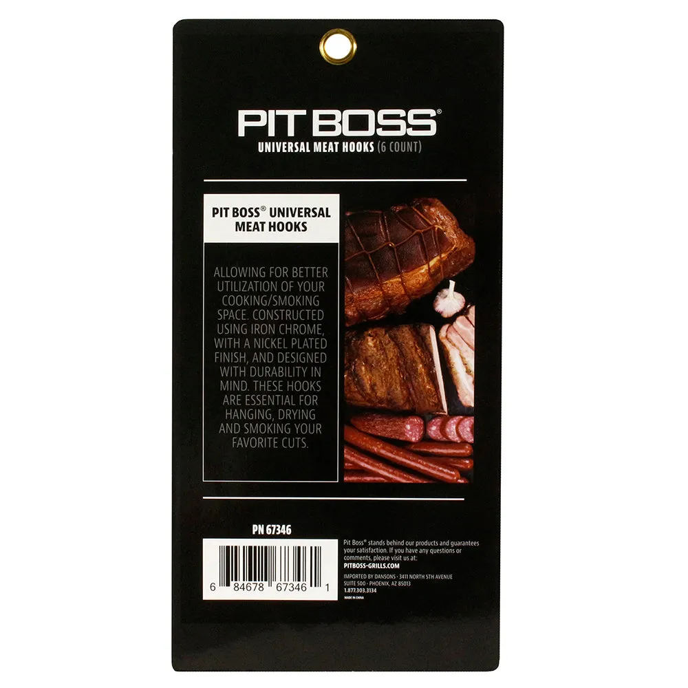 Pit Boss 6 Inch Universal Meat Hooks Easy to Clean Pack of 6 Nickel Plated 67346