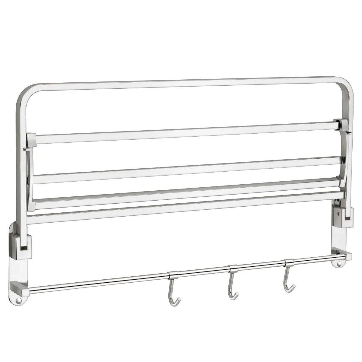 Plantex Stainless Steel Folding Towel Holder for Bathroom/Towel Rack with Hooks/Towel Hanger/Bathroom Accessories (24-inch) Chrome Finish