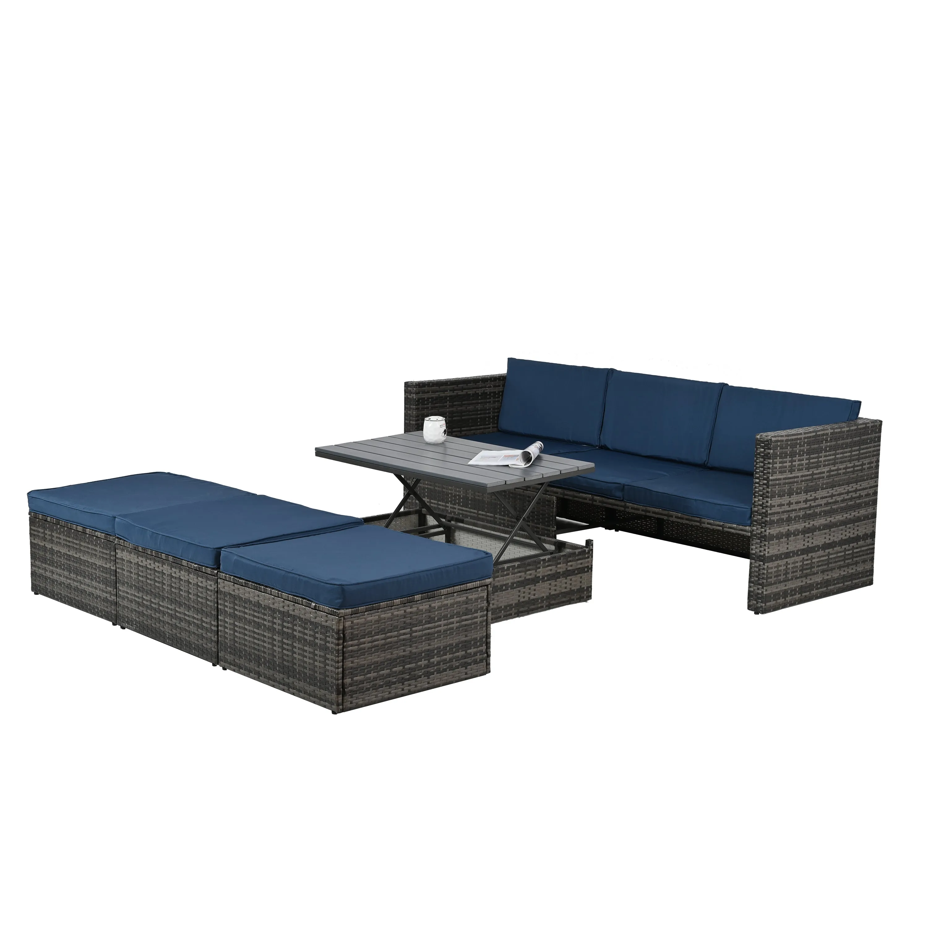 Raney 5 Pc PE Rattan Wicker Outdoor Patio Furniture Set - Blue