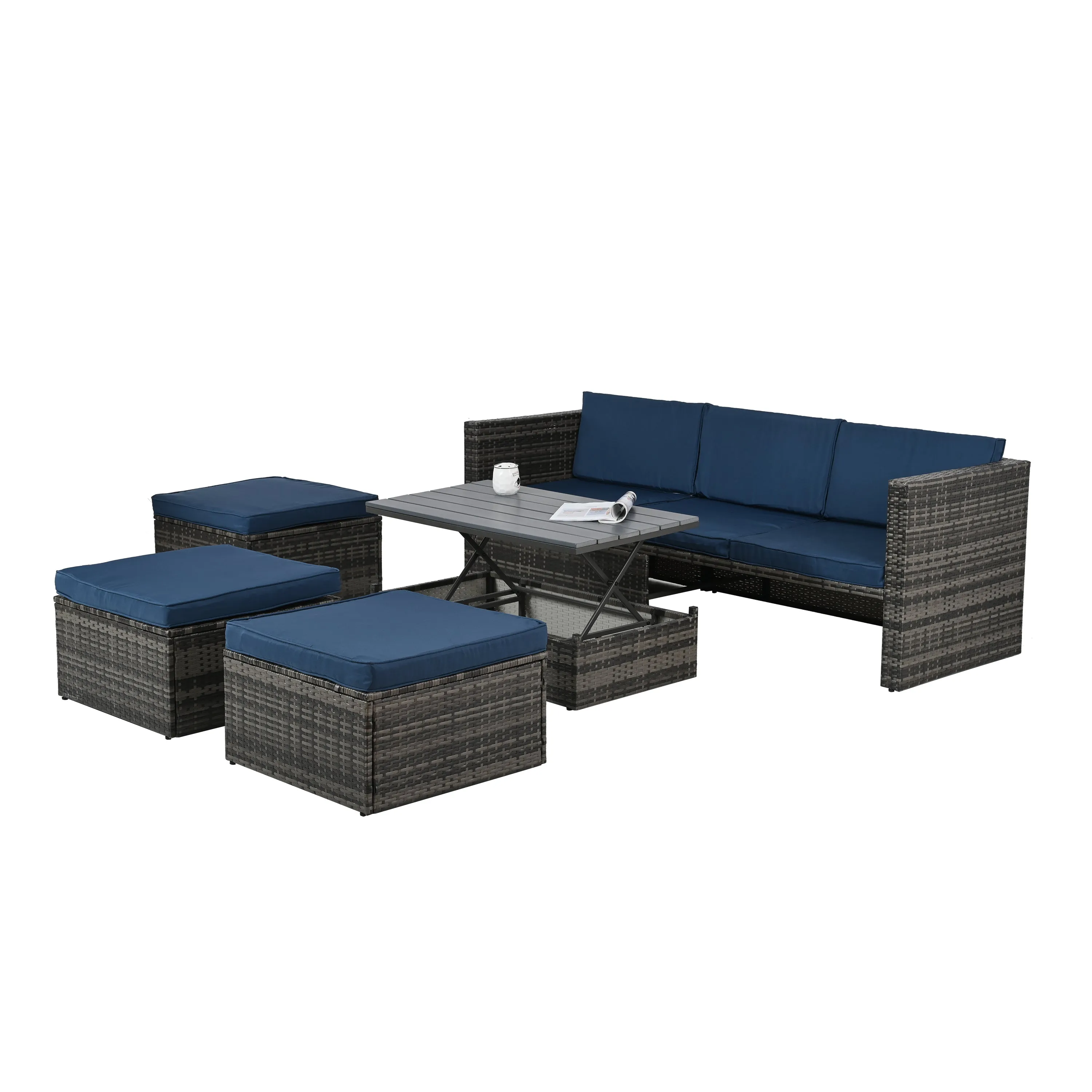 Raney 5 Pc PE Rattan Wicker Outdoor Patio Furniture Set - Blue