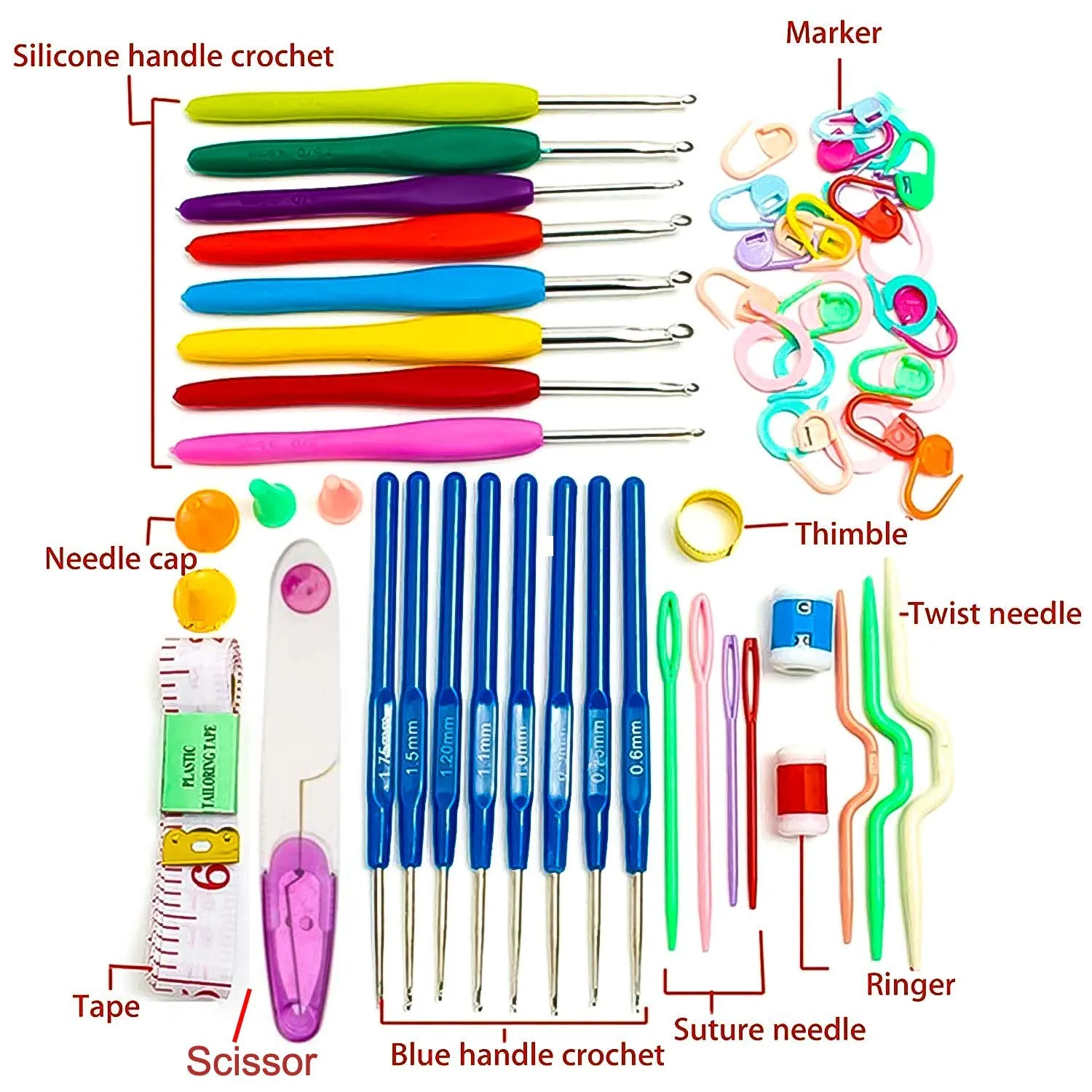 RangTeq Knitting Crochet Hook Needle Set 55 Pcs Ergonomic Knitting Needle Kit, Knitting Needle Kit Organizer with 16Pcs Plastic Grip Handles Hooks, Tapestry for Hand Knitted