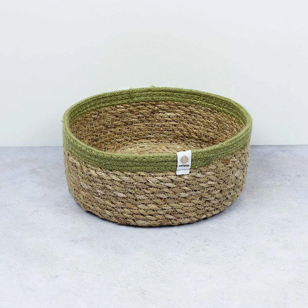 Respiin Shallow Seagrass & Jute Basket - Medium Natural/Green