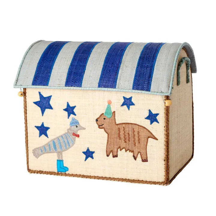 Rice DK Raffia Toy Baskets with Blue Party Animal Theme Medium