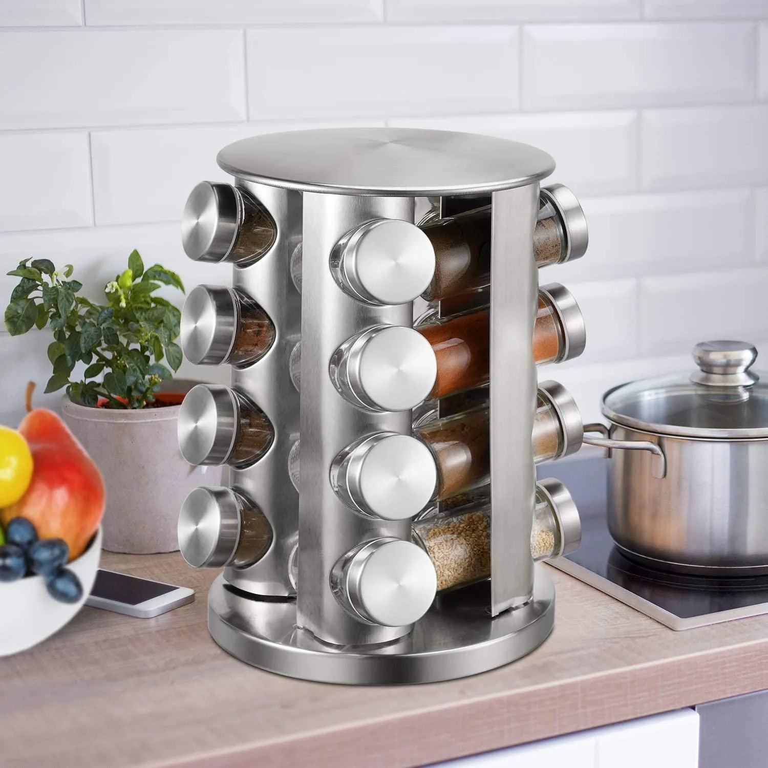 Rotating Spice Carousel With 16 Jars For Home And Kitchen -C08-R16S