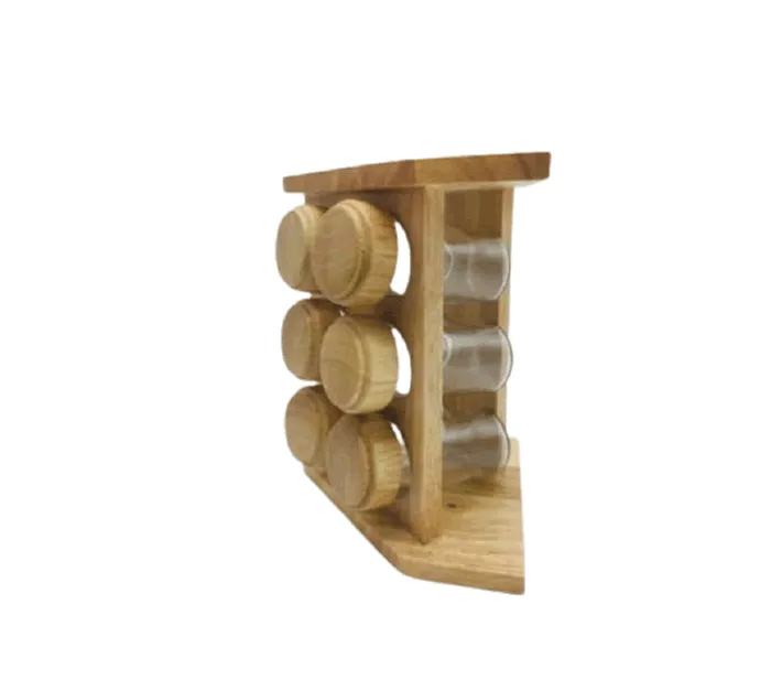 Rubberwood Spice Rack With 6 Steel Jars -K0270