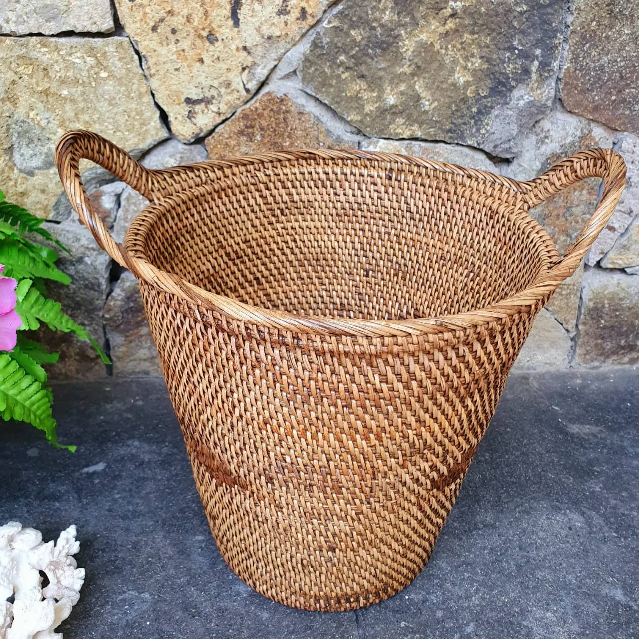 Rubbish Bin Round Rattan Baskets With Handles