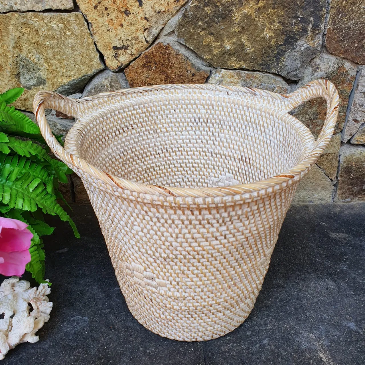 Rubbish Bin Round Rattan Baskets With Handles