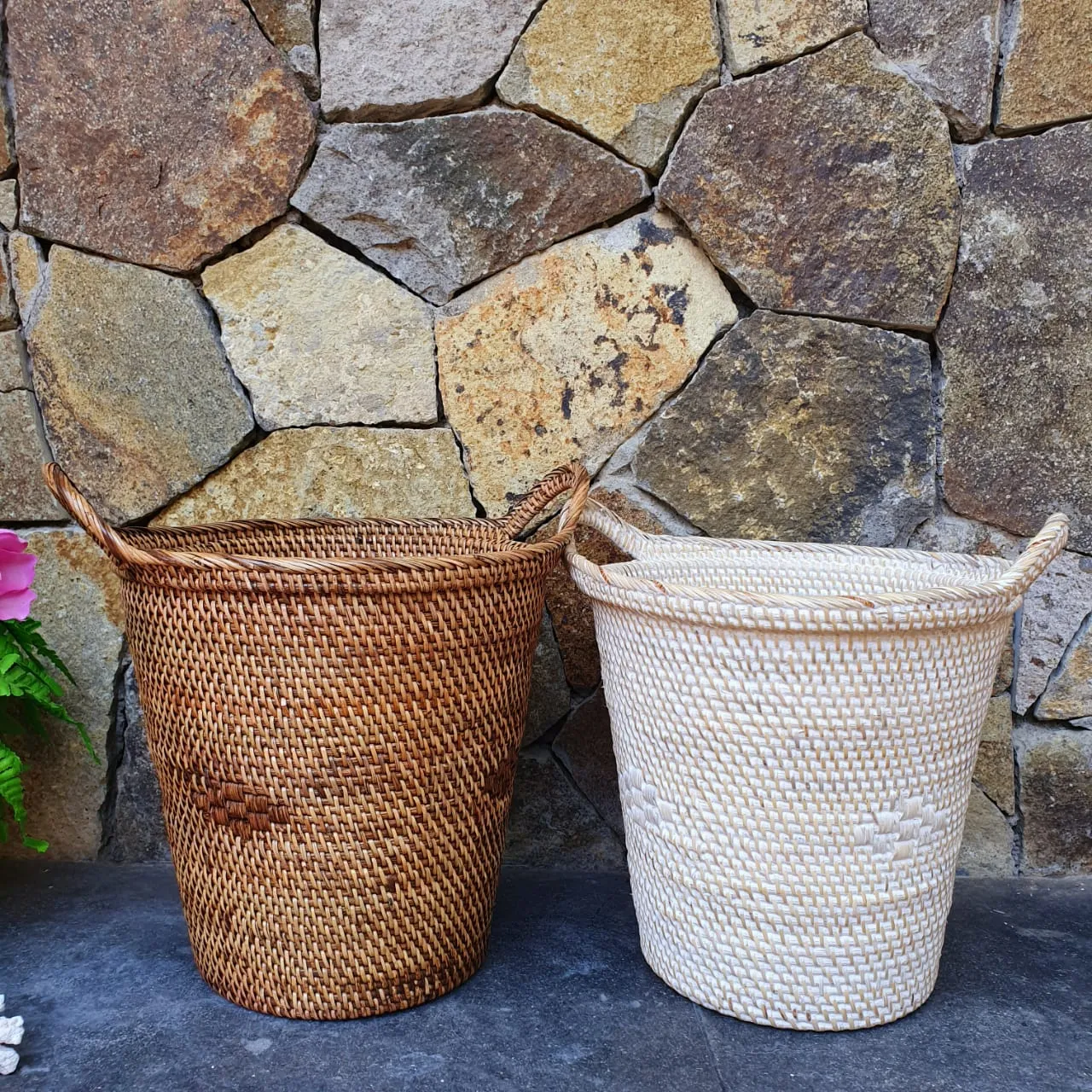 Rubbish Bin Round Rattan Baskets With Handles