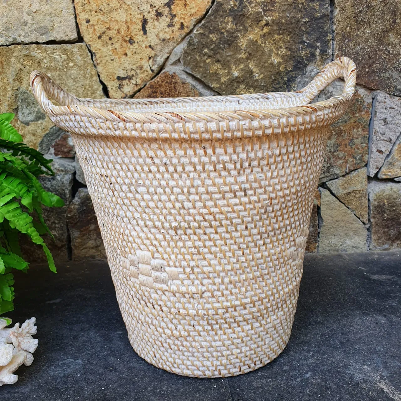 Rubbish Bin Round Rattan Baskets With Handles