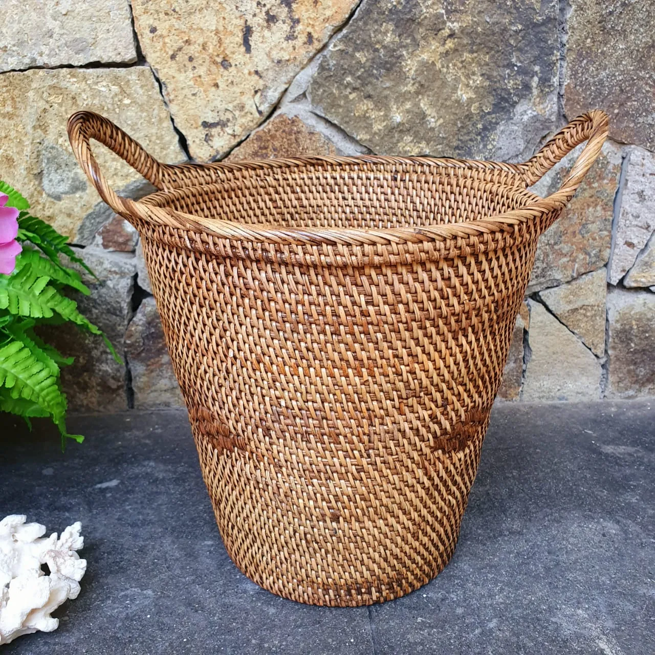 Rubbish Bin Round Rattan Baskets With Handles